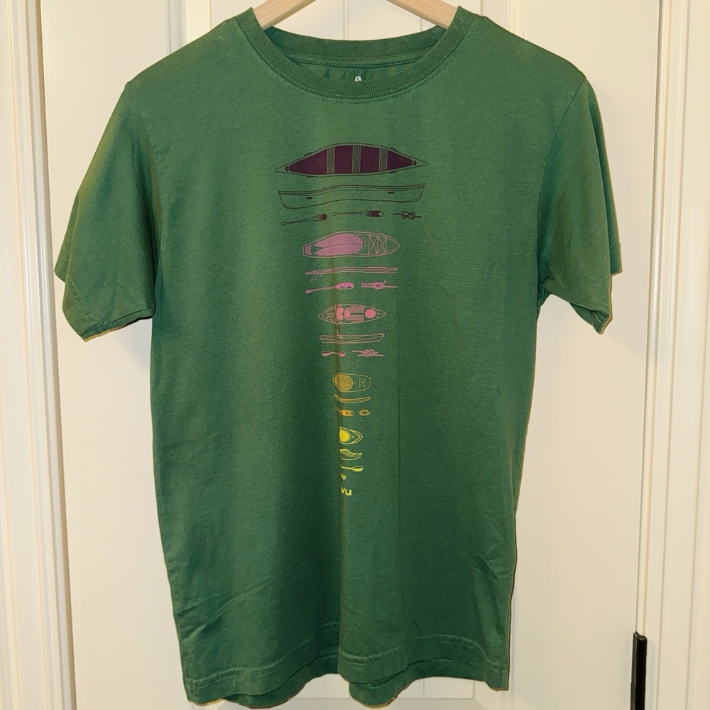 KAVU Paddle Out Front Graphic T-Shirt Men's Small Green Organic Cotton Kayak - Picture 8 of 9